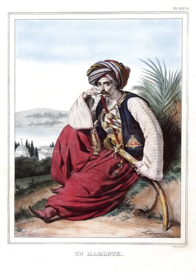 الامم المملوكية. في "" رحلة إلى أثينا والقسطنطينية ، أو مجموعة صور ومناظر وأزياء يونانية وعثمانية ، رسمت على أماكن بعد الطبيعة والطباعة الحجرية والألوان بواسطة لويس دوبري (1789-1837) ، تلميذ داود ، 1825. بواسطة لويس دوبري