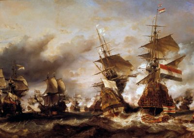 الحرب ضد عصبة أوغسبورغ: "" معركة تيكسل في 29/06/1694 ، انتصار جان بارت (1650-1702) على الأسطول الهولندي لأميرال فريزلاند "" استولى الفرنسيون على سفن هولندية محملة بالقمح. لوحة لويس غابرييل يوجين إيزابي (1803-1886 بواسطة لويس يوجين غابرييل إيزابي