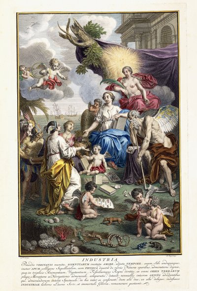 الصناعة ، صفحة العنوان من "أغنى الكنوز الطبيعية أشياء نوفا الوصف" ، 1734-1765 بواسطة لويس فابريسيوس دوبورج
