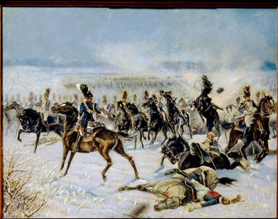 معركة إيلاو ، 20 فبراير 1807. (معركة بريوسيش إيلاو في 8 فبراير ، 1807). المواجهة العسكرية بين الجيش الفرنسي الكبير لنابليون الأول (1769-1821) والإمبراطورية الروسية. عمل لويس فرديناند ماليسبينا (1874-1940) ، زيت على كاليفورنيا بواسطة لويس فرديناند مالسبينا