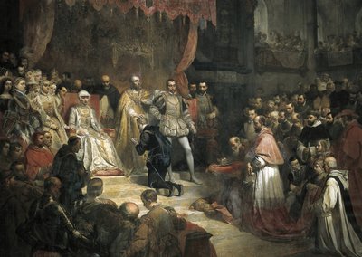 تنازل تشارلز الخامس (1500-1558) عن العرش لابنه فيليب الثاني (1527-1598) بواسطة لويس جالنا