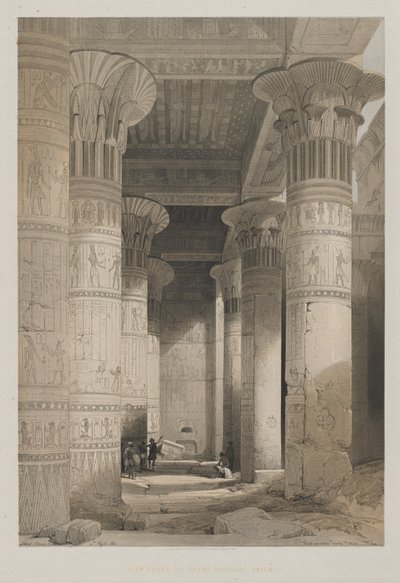 مصر والنوبة ، المجلد الأول: منظر تحت الرواق الكبير للمعبد ، فيلة ، 1846. بواسطة لويس هاجي