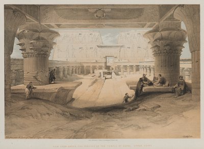 مصر والنوبة ، المجلد الأول: منظر من تحت رواق معبد إدفو ، صعيد مصر ، 1847. بواسطة لويس هاجي