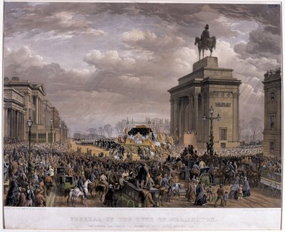 سيارة جنازة دوق ويلينغتون (1769-1852) تمر عبر ممر القنطرة في Apsley House في 18 نوفمبر 1852 ، 1853 بواسطة لويس هاجي