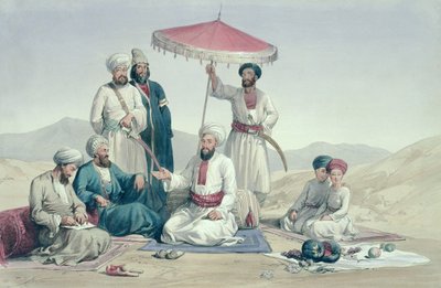 عمير دوست محمد خان ، من "شخصيات وأزياء أفغوانستان" كتبه النقيب لوكير ويليس هارت ، نشر عام 1843 بواسطة لويس لاهاي