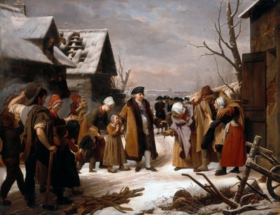 لويس السادس عشر يوزع الصدقات على فقراء فرساي خلال شتاء 1788 بواسطة لويز ماري جين هيرسينت