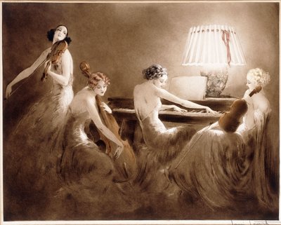 "ساعة اللحن" حوالي عام 1934 (نقش ونقطة تجفيف بالألوان) بواسطة Louis Icart