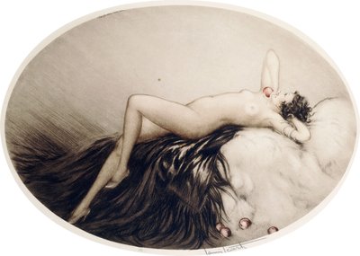 مستلق عاريًا مع التفاح بواسطة Louis Icart