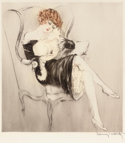 القط النائم (حفر ملون يدويًا ورسمة مائية) بواسطة لويس إيكارت