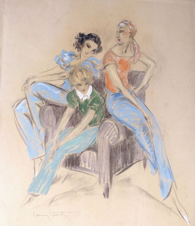 ثلاث فتيات يجلسن على كرسي بواسطة لويس إيكارت