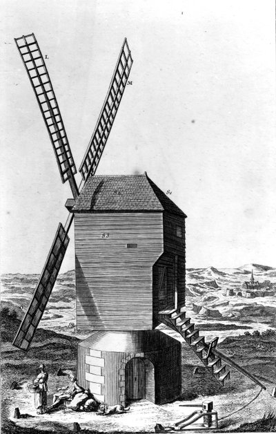 Windmill ، من "Encyclopedie" من قبل M. Diderot و M.D&39;Alembert ، تم نشره في 1750-1770 بواسطة لويس جاك جوسيير