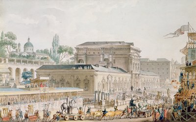 الآثار الموجودة في Herculaneum يتم نقلها إلى متحف نابولي ، c.1782 (قلم حبر ومرحاض على الورق) بواسطة لويس جان ديسبريز