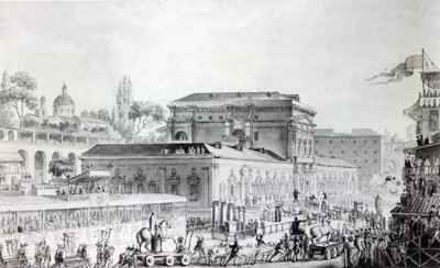 الآثار التي تم العثور عليها في هيركولانيوم يتم نقلها إلى متحف نابولي ، حوالي عام 1782 (قلم حبر ، حبر وألوان مائية على ورق) بواسطة لويس جان ديسبريز
