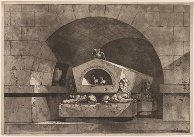 مقبرة بأبو الهول: نصب جنائزي بومة على تابوت مدعوم من أبو الهول ، ج. 1779-84. بواسطة لويس جان ديسبريز