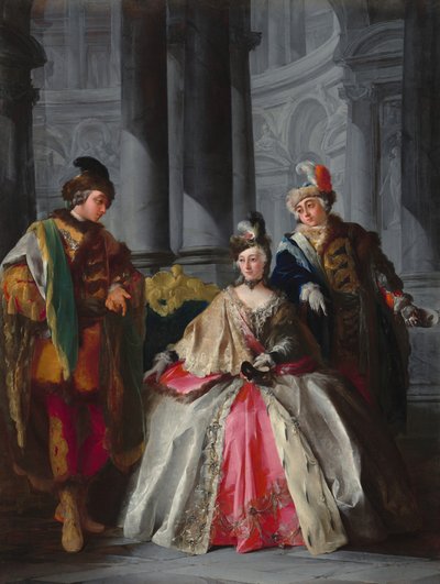 ثلاث شخصيات يرتدون ملابس تنكرية ، ج. 1740s. بواسطة لويس جوزيف لو لورين
