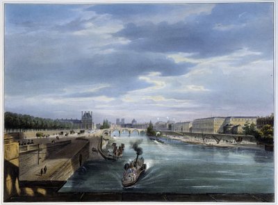 جسر كاروسيل وزورق بخاري - في "" Paris en 1837 "بواسطة Arnout بواسطة لويس جول أرنوت