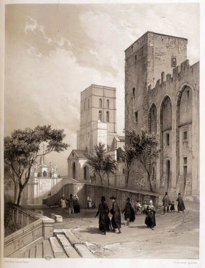 قصر الباباوات في أفينيون ومشاة أفينيون في القرن التاسع عشر. بواسطة لويس جوليان جاكوت