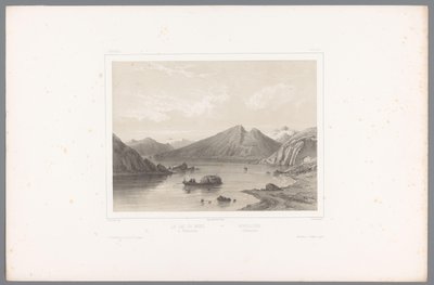 منظر لبحيرة Norsjø في Telemark Le lac du Nord à Tellemarken / Nordsjóen i Tellemarken (العنوان على الكائن) وجوه في الدول الاسكندنافية (عنوان المسلسل) Vues du Nord. نورفي (عنوان المسلسل) بواسطة جورج اميل ليبرت