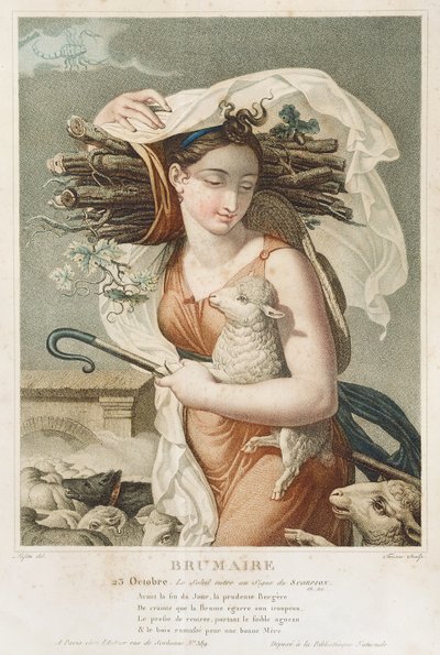 Brumaire (OctoberNovember) ، الشهر الثاني من التقويم الجمهوري ، نقشها Tresca ، الفرنسية ، c.1794 (النقش) بواسطة لويس لافيت