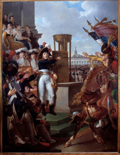 Napoleon Bonaparte (1769-1821) proclaiming the Cisalpine Republic in Milan 9/07/1797 Painting by Louis Lafitte (1770-1828) 1797 Sun. 2,52 x 3,34 m. Island of Aix, Napoleonian Museum بواسطة لويس لافيت