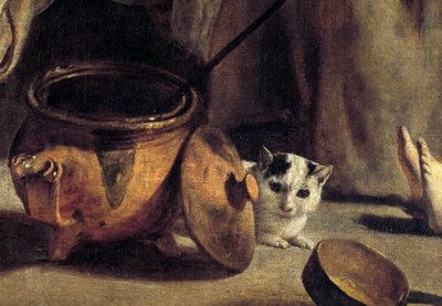 عائلة فلاحين في تفاصيل داخلية تمثل أواني القطط والنحاسية. لوحة لويس النين (1593-1648) القرن السابع عشر بواسطة لويس لو نين