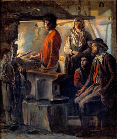الحداد أو المارشال في صوغه المارشال الحديد وعائلته ، بجانبه سندان. رسم لويس الناين (1593-1648) القرن السابع عشر. 0،69x0،57 م بواسطة لويس لو نين