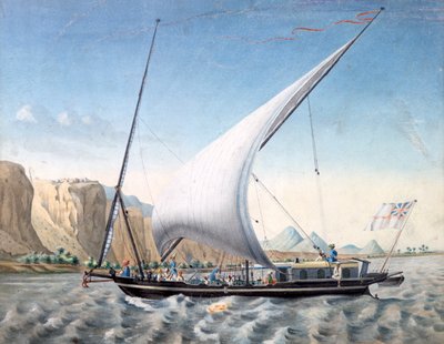 "قارب على النيل ، إبريم ، النوبة" ، ١٨٢٧-١٨٢٩ بواسطة Louis MA Linant de Bellefonds ،