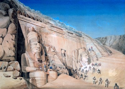 حفريات معبد رمسيس الثاني ، أبو سمبل ، ١٨١٩ بواسطة Louis MA Linant de Bellefonds ،