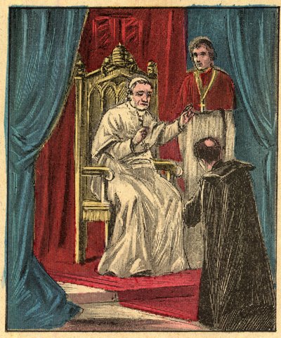 Louis-Gaston de Segur (Louis Gaston de Segur) (1844-1879) أسقف فرنسي في الفاتيكان أمام البابا بيوس التاسع (بيوس التاسع) - - نقش من "" التعليم الديني بالعيون. ألبوم رائع "للويس مايترجين وجورجيت راموند - فرنسا 1910 بواسطة لويس مايترجين