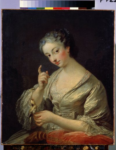 امرأة مع طائر (سيدة مع عصفور). لوحة لويس ميشيل فان لو (1707-1771). زيت على قماش ، 64 × 53.5 سم ، القرن الثامن عشر. الفن الفرنسي على طراز الروكوكو. متحف هيرميتاج ، سانت بطرسبرغ. بواسطة لويس ميشيل فان لو