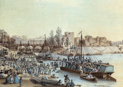 وصول ركاب سفينة شحن محملة بالركاب إلى الرصيف. رسم لويس دي ليسبيناس (1734-1808) 1782. باريس ، متحف كارنافالي بواسطة لويس نيكولاس دي ليسبيناس
