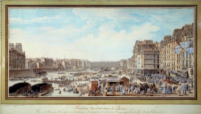 View of the port at the whale taken from then the old Marche aux veaux towards the bridge Notre-Dame in Paris Watercolour by Louis Nicolas de Lespinasse (1734-1808). 1782. Paris, Musee Carnavalet بواسطة لويس نيكولاس دي ليسبيناس