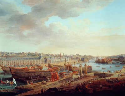 حوض بناء السفن: "" مدينة بريست "" التفاصيل. لوحة لويس نيكولاس فان بلارينبيرغي (1716-1794) 1774 بواسطة Louis Nicolas van Blarenberghe
