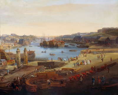 حوض بناء السفن: "" ميناء بريست "" التفاصيل. لوحة لويس نيكولاس فان بلارينبيرغي (1716-1794) 1774 بريست ، متحف الفنون الجميلة بواسطة Louis Nicolas van Blarenberghe