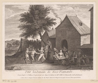 مشهد القرية الفلمنكية مع مجموعة الحفلات أمام نزل Petit lendemain de noce Flamande (العنوان على الكائن) بواسطة لويس سوروج