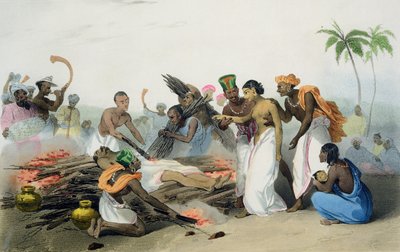 Suttee ، اللوحة 3 من الكتاب 15 من "جزر الهند" بواسطة ME Burnouf ، منقوش بواسطة Jean Henri Marlet (1770-1848) and Co.، 1827-35 بواسطة لويس توماس بارديل