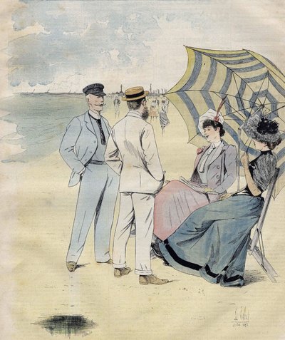 حمامات البحر: على الشاطئ. من L. Vallet Watercolor. 1892. بواسطة لويس فاليه