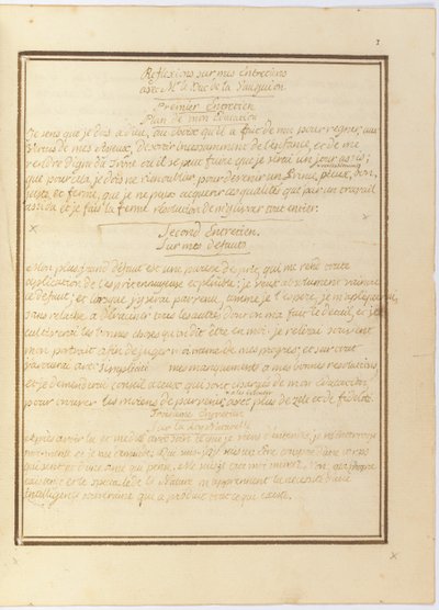 "تأملات في مقابلتي مع السيد le Duc de la Vauguyon" ، مخطوطة توقيعه ، يناير ١٧٦٧ إلى أوائل ١٧٦٩ بواسطة لويس السادس عشر