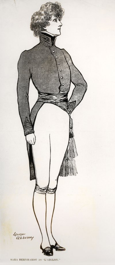 سارة برنهاردت (1844-1923) بدور ليجلون ، في مأساة إدموند روستاند (1868-1918) 1901 (نقش) (صورة بالأبيض والأسود) بواسطة لويز أبيما
