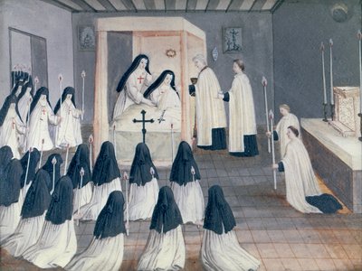 إدارة المناولة المقدسة للراهبة ، من "L&39;Abbaye de Port-Royal" ، c.1710 بواسطة لويز مادلين كوتشين