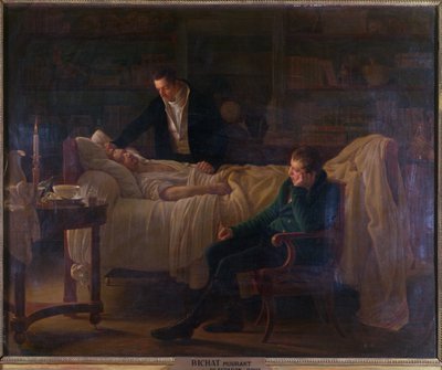وفاة ماري فرانسوا كزافييه بيشات (1771-1802) محاطًا بالطبيبين إسبارون وفيليبيرت جوزيف رو (1780-1854) بواسطة لويز ماري جين هيرسينت