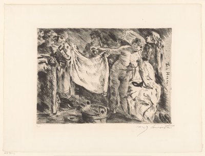مجموعة من النساء ، واحدة عارية والأخرى تحمل قطعة قماش Die Hexen (العنوان على الكائن) بواسطة لوفيس كورينث (توقيع الفنان)