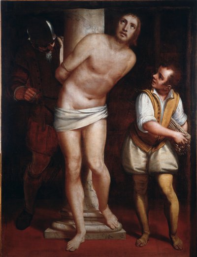 المسيح في العمود أو لوحة الجلد التي رسمها لوكا كامبياسو (1527-1585) خافت 171x130 سم الجينات ، Musei di Strada Nuova (سابقًا Palazzo Bianco) بواسطة لوكا كامبياسو