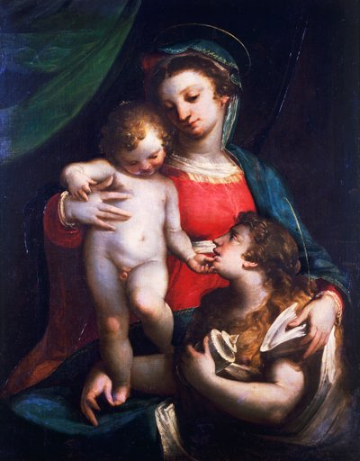 مادونا والطفل مع مريم المجدلية ، بواسطة لوكا كامبياسو (1527-1585) ، زيت على قماش بواسطة لوكا كامبياسو