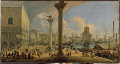 مولو والقصر الدوقي (البندقية ، إيطاليا) - لوحة للوكا كارليفاريس (1663-1730) ، زيت على قماش ، حوالي 1710 ، 64 × 121 سم - مولو مع قصر الدوق ، زيت على قماش للوكا كارليفاريس - متحف الإرميتاج ، سانت -بطرسبورغ بواسطة لوكا كارليفاريس