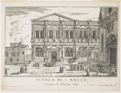 منظر لأخوية القديس روكو ، لوحة من مباني ومناظر البندقية ، 1703 ، 1750-53 بواسطة لوكا كارليفاريس