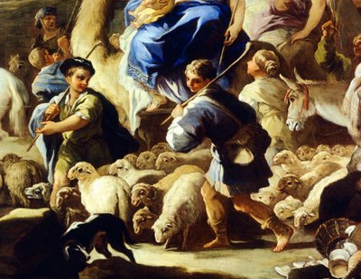 الأغنام والرعاة ، تفاصيل من رحيل ريبيكا إلى كنعان ، بقلم لوكا جيوردانو (1634-1705) ، زيت على النحاس ، 59 × 85 سم بواسطة لوكا جيوردانو