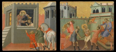 لوحة Predella: الشماس المقدس يعمد مبتدئًا في السجن ، استشهد الشماس المقدس في حضور قاضي الصلح الروماني (الرسم على الخشب) بواسطة لوكا دي تومي