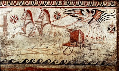 انتصار بقيادة bige Lucanian في الجص من القرن الرابع قبل الميلاد ، من مقبرة Paestum ، إيطاليا. Museo nazionale archeologico، Paestum بواسطة مدرسة Lucanian