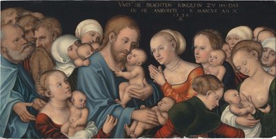 بالألمانية: Lasset die Kindlein zu kommen (Christus segnet die Kinder) (المسيح يبارك الأطفال الصغار ليأتوا إليّ) بواسطة لوكاس كراناش الأكبر